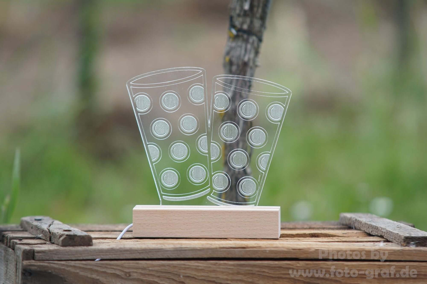 LED Dubbelamp im Dubbeglas-Design aus Buchenholz und Acrylglas, für stimmungsvolles Licht